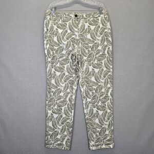 Talbots Pants Womens Sz 34 Green Relaxed Chino Layered Palm Leaves Ankle Length